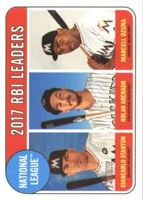 2018 Topps Heritage #4 Nolan Arenado Giancarlo Stanton Marcell Ozuna LL - NM - Image 1 of 2