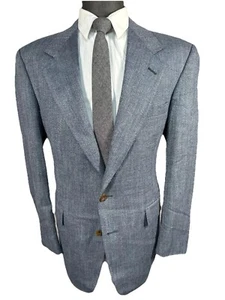 EVAN PICONE Mens Blue HERRINGBONE Wool Classic Sport Coat Blazer Jacket SIZE 42L - Picture 1 of 8