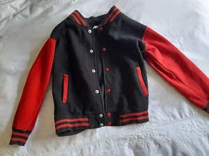 AWDis Kids Varsity Jacket Baseball School College Black Red Wear 9-11 Years 32" - Picture 1 of 3