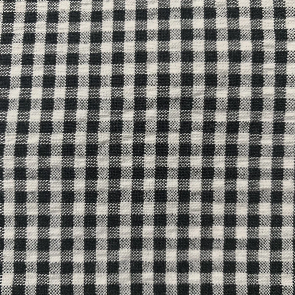 "Tela de algodón vintage de alta gama blanca y negra Gingham Seersucker 95x44""" Foto 1 de 4