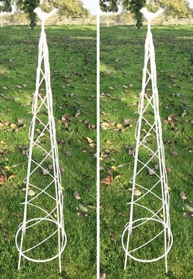 RUDDINGS WOOD White Bird Metal Obelisk Climbing Plant Garden Support Frames 95cm Set of 2