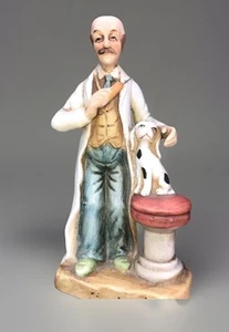 Vintage Ceramic Figurine Veterinarian Dr. & Spotted Dog on Stool Hand Painted - Picture 1 of 9