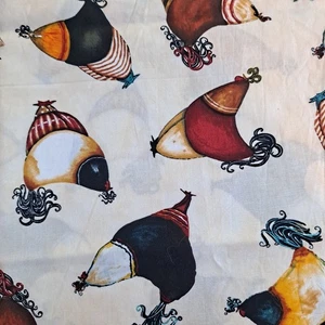 Whimsical Chicken Rooster Cotton Fabric 25" X 44" Timeless Treasures - Picture 1 of 6