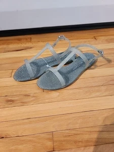 NEW Stuart Weitzman Size 7B Millie Jelly Flat Sandals Silver $125 - Picture 1 of 5