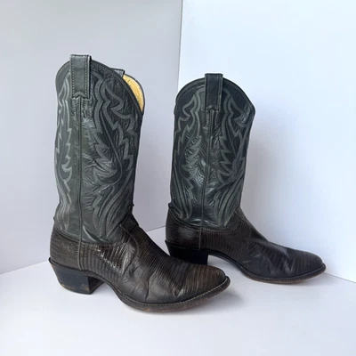 Botas de Vaquero Para Hombre 9D Justin 8327 Gris y Marrón Iguana Lagarto Western Foto 1 de 4