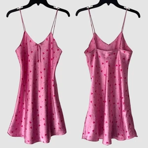 Vintage Y2K Juliara Pink Satin Nightgown w/ Hearts & Flowers Size M Glam 2000s - Picture 1 of 10