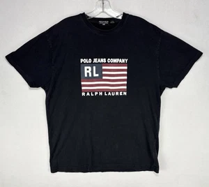 VTG Ralph Lauren Polo Jeans Co T-Shirt Men’s Medium Black Cotton RL Flag Graphic - Picture 1 of 5