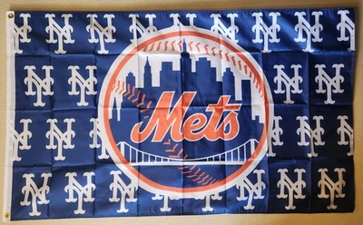 New York Mets Multi logo MLB Baseball Flag 3x5 Ft W/ Grommets  - Image 1 of 3