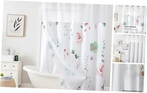 Flower Shower Curtain with Snap in Liner, Sage Green and Pink Watercolor - Picture 1 of 8