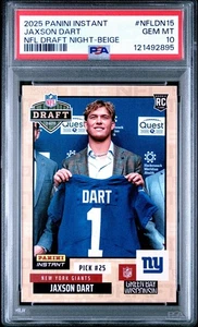 🔥💎 2025 PANINI INSTANT NFL DRAFT NIGHT JAXSON DART BEIGE /25 PSA 10 POP  6💎🔥 - Picture 1 of 2