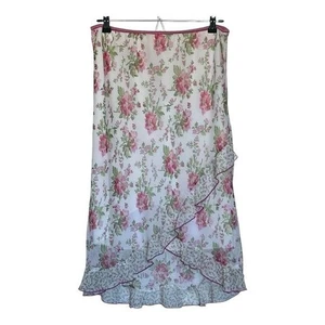 Speechless Skirt Womens L White Pink Floral Ruffle Midi Polyester USA Made - Bild 1 von 6