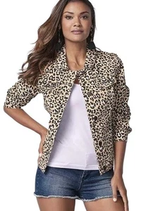 Venus Women's Cheetah Animal Print Denim Jean Jacket Size S - Picture 1 of 9