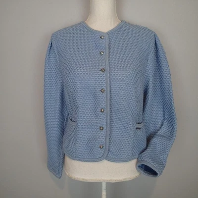 Geiger Tyrol Austria cotton  Cardigan Knit Sweater Jacket  Blue jacket blazer - Image 1 of 4