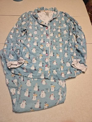 Munki Munki Flannel Pajama Set Size Medium Blue Snowman - Image 1 of 4