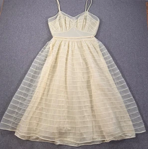 Marshall Field and Company Vintage Yellow Dress Size 36 Belted Flare Skirt Sheer - Picture 1 of 13