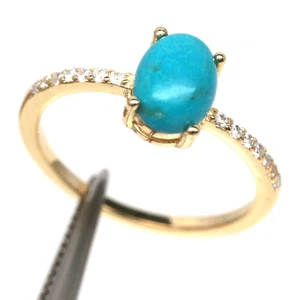 Thai Handmade 6 x 8 mm. Blue Turquoise & Cubic Zirconia Birthston Ring Size 6.75 - Picture 1 of 4