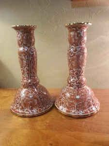 Vintage Nora Fenton 2 Kerzenständer handbemalt in Thailand Goldrand - Bild 1 von 3