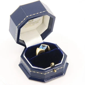 Anillo vintage danés de oro aguamarina de 18 quilates Reino Unido N en caja - Imagen 1 de 16