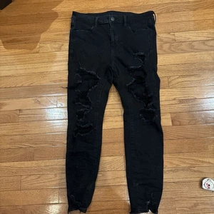Pantalones de mezclilla American Eagle negros Next Level elásticos muy buenos desgastados talla 12 cortos - Imagen 1 de 13
