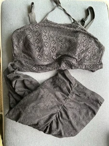 Torrid High Rise sz 2 Lace Swim Skirt Bikini Bottom Ruched Black Lace And Top - Picture 1 of 6