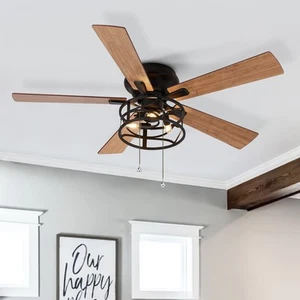 52-IN Black Flush Mount Ceiling Fan with Light Kit and Pull - Picture 1 of 5
