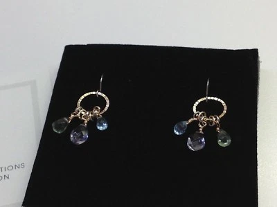 NWT Iolite/Green Amethyst/Blue Topaz on Hand Textured Hammered Hoop Earrings - Image 1 of 4