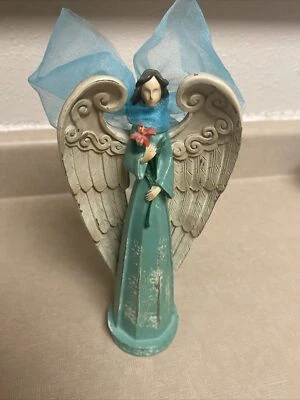 Estatua de ángel de madera con resina de pájaro arte popular rústico primitivo verde primavera Foto 1 de 4