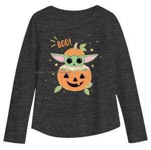 Baby Yoda Halloween Girls T Shirt Top Size 4- 12 Tee Star Wars Grogu Kids Child - Picture 1 of 2