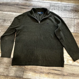 POLO RALPH LAUREN Mens 1/4 Zip Pullover Large Green USA Made Vintage - Picture 1 of 9