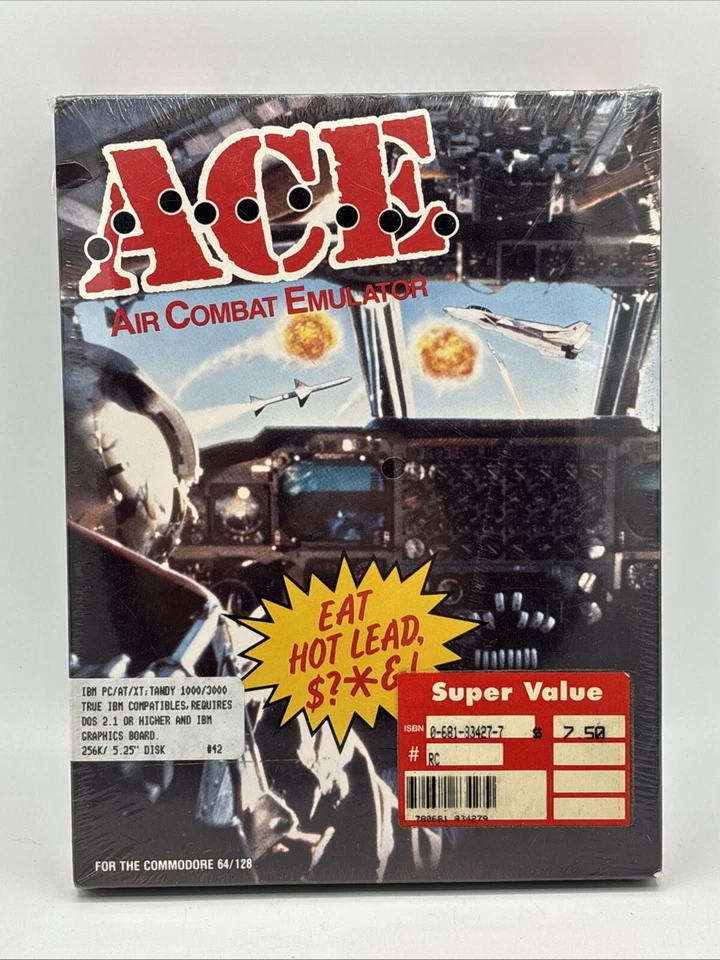 De colección Nuevo Sellado Ace Air Combat Emulador Commodore 64/128 IBM Tandy 5.25 Disco 1986 - Imagen 1 de 4