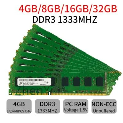 Micron 32GB 16GB 8GB 4G DDR3 1333MHz PC3-10600U DIMM Desktop Memory SDRAM Lot BT - Image 1 of 4