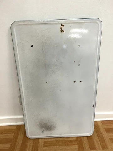 Vintage ENAMEL TABLE TOP hoosier porcelain White country cabinet primitive green Cover