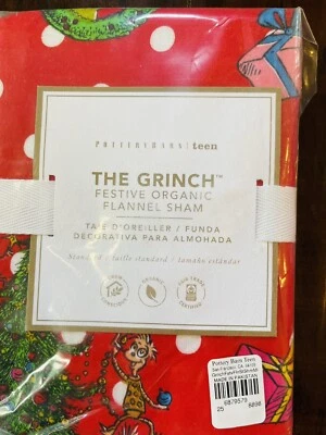 Pottery Barn Teen The Grinch Festive Flannel Standard Pillow Sham NEW Christmas - Image 1 of 4
