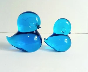 Vintage Blue Mouth Blown Art Glass Birds FM Konstglas by Ronneby Sweden - Picture 1 of 7