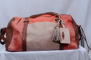 Eliott Lucca Overnight Weekend Duffle Peachy Orange Coral Brown W Strap - Picture 1 of 15