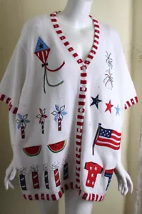 NWT Quacker Factory 2X /3X USA Patriotism Flags Summer T-Shirt Cardigan Sweater - Picture 1 of 5