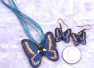 Collar Multistring Mariposa Azul y Pendientes - Imagen 1 de 7