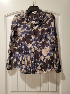 Coldwater Creek Blue Brown 100% Cotton No Iron Floral Button Down Shirt XS(4) - Picture 1 of 6