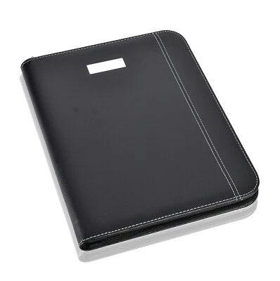 Arpan Black Leather A4 Zipped Conference Folder/Portfolio with Calculator & Pad
