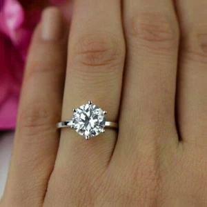 3 KT Moissanite Rotonda Argento Sterling 6-Prong Classico Fidanzamento Solitario - Foto 1 di 4