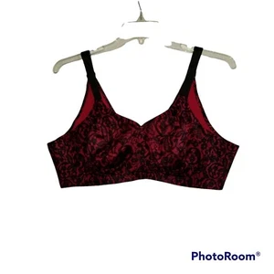 Catherines 46D No Wire Back Smoother Bra Full Coverage Red Black Lace Plus 2846 - Picture 1 of 5
