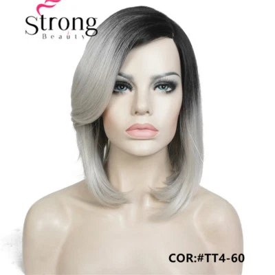 Peluca de Encaje Bob Ombre Dorada Oscura Atada a Mano Invisible Parte L Peluca Recta Sintética Foto 1 de 4