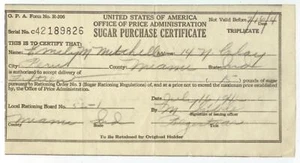 c1942 WWII Sugar Purchase Certificate Peru Indiana Emily MItchell 15 pounds - Picture 1 of 1