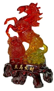 Feng Shui Glückspferd mit Spardose Harz Statue 16" Bernstein Rot Li Ma Fa Cai - Bild 1 von 12