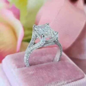 2.00Ct Emerald Cut Real Moissanite Women's Engagement Ring 14K White Gold Plated - Picture 1 of 10