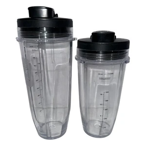 2 Nutri Ninja Blender Cups 1-24oz 1-32 oz. Smoothy Single Serve W/Lid - Picture 1 of 8