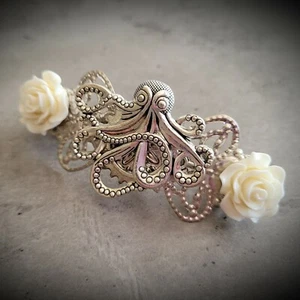 Pulpo Mar Náutico Reloj Engranaje Engranaje Nupcial Boda Rosa Pelo Pasador Clip - Imagen 1 de 11