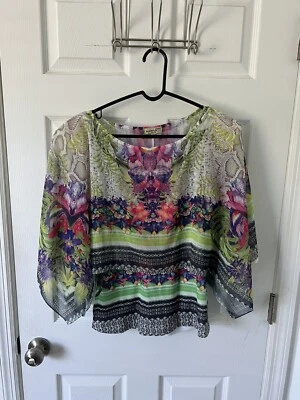One World Shirt Womens Petite XL Sheer Batwing Top Tank Lined Green Floral PXL - Image 1 of 4