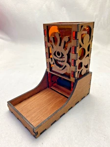 BEHOLDER Vassoio Torre Dadi Legno Arancione Acrilico Nidificazione Portatile Giochi da Tavolo DND - Foto 1 di 5