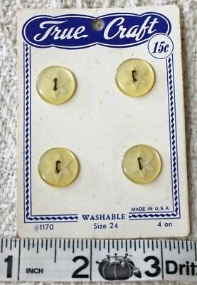 Vintage True Craft Ivory Pearl Buttons On Card W/Star Design Qty 4 - Image 1 of 2